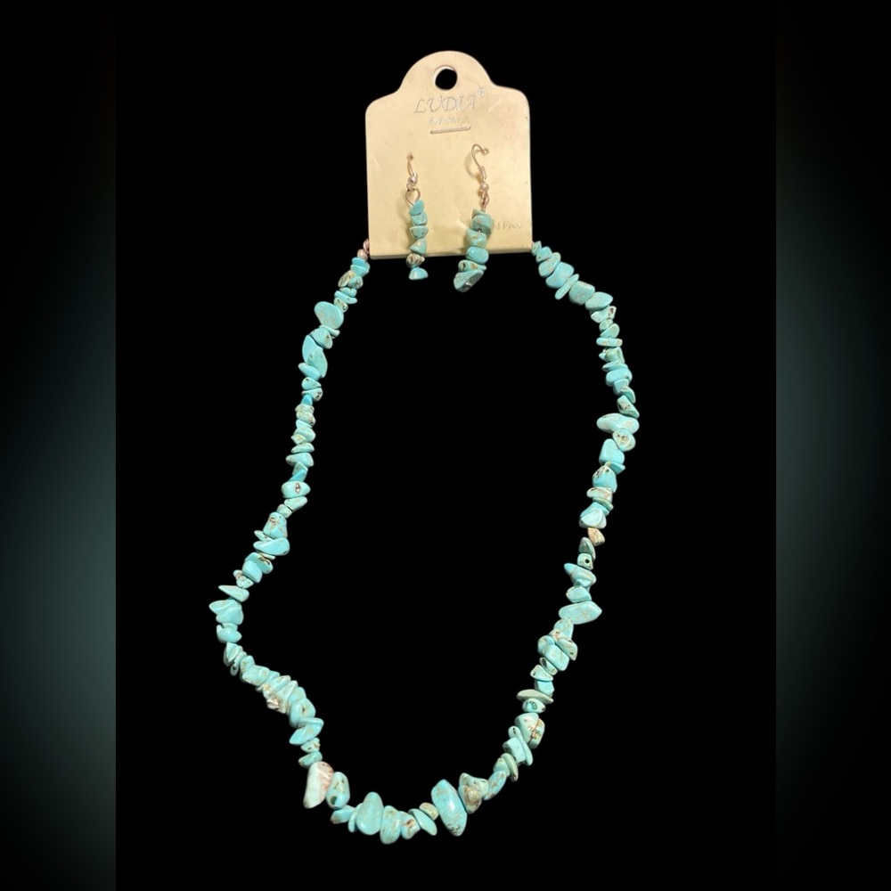 Ludia by Esmor- Teal Turquoise Beaded Necklace and Earring Set- Lead Free